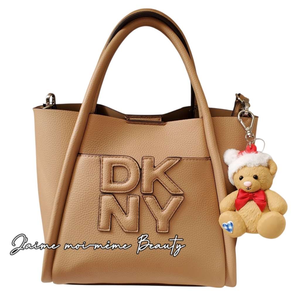 DKNY TAN MINI TOTE AND BATH AND BODY WORKS SANTA TEDDY BEAR POCKETBAC HOLDER